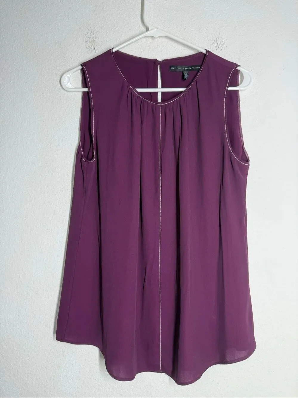 White House Black Market Plum Sleeveless Gathered Neck Top Size 10